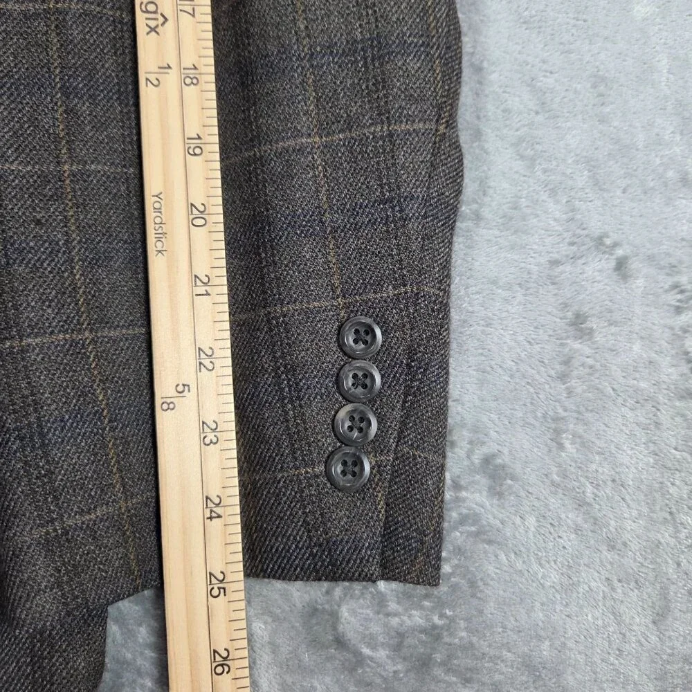 Joseph & Feiss Sport Coat Mens 44R Gray Brown Glen Plaid Wool Blazer Jacket